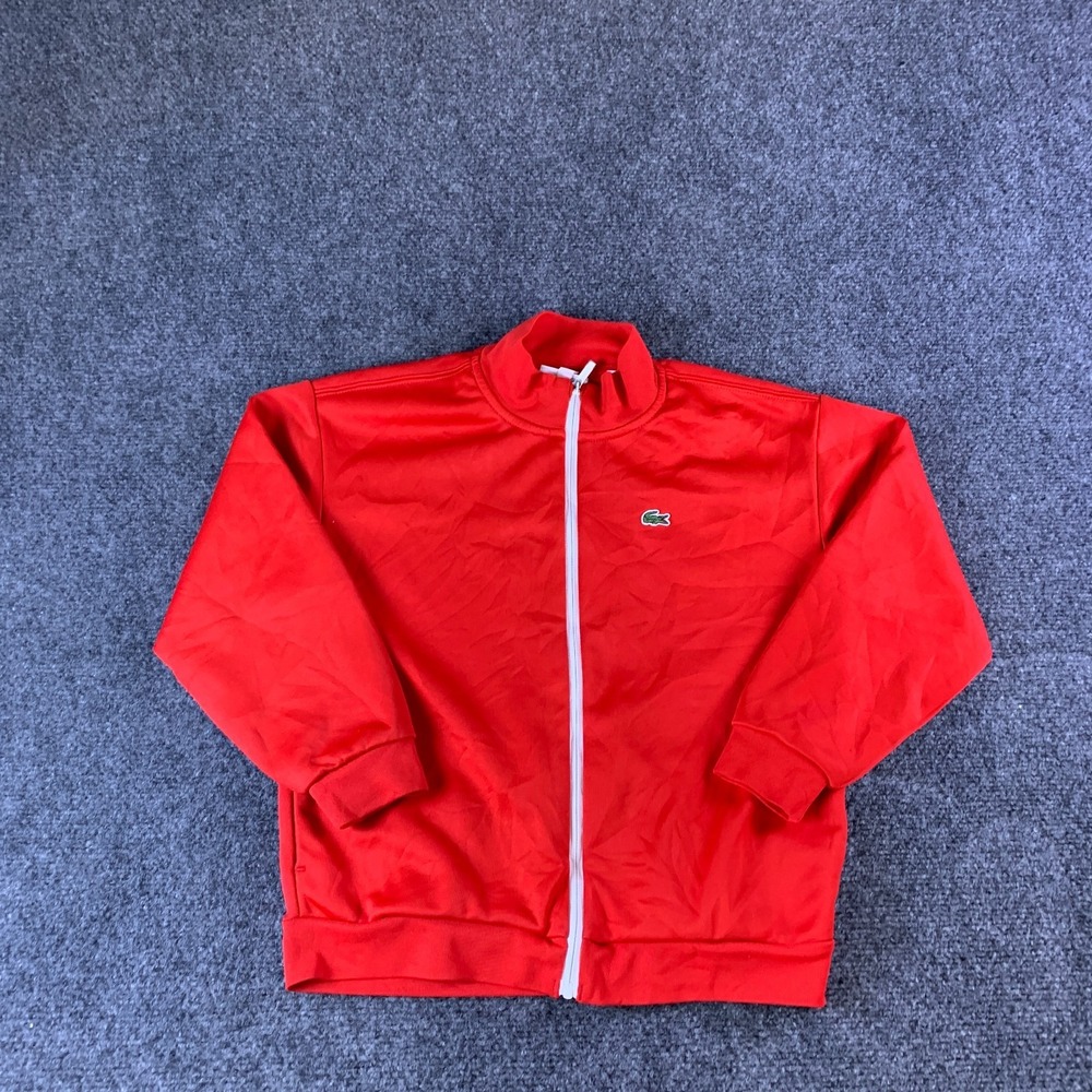 Lacoste Track Jacket Boys 8 Red White Logo Long Sleeve Full Zip Performance